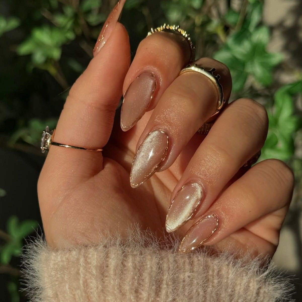 Nude Cat Eye with Gold Swirls