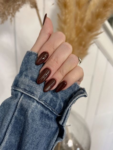 Dark Brown Glossy Nails