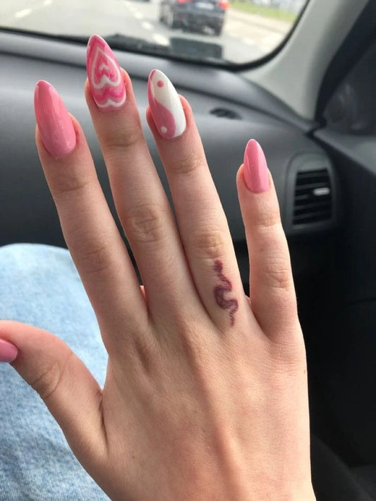 Pink Abstract Heart Nails