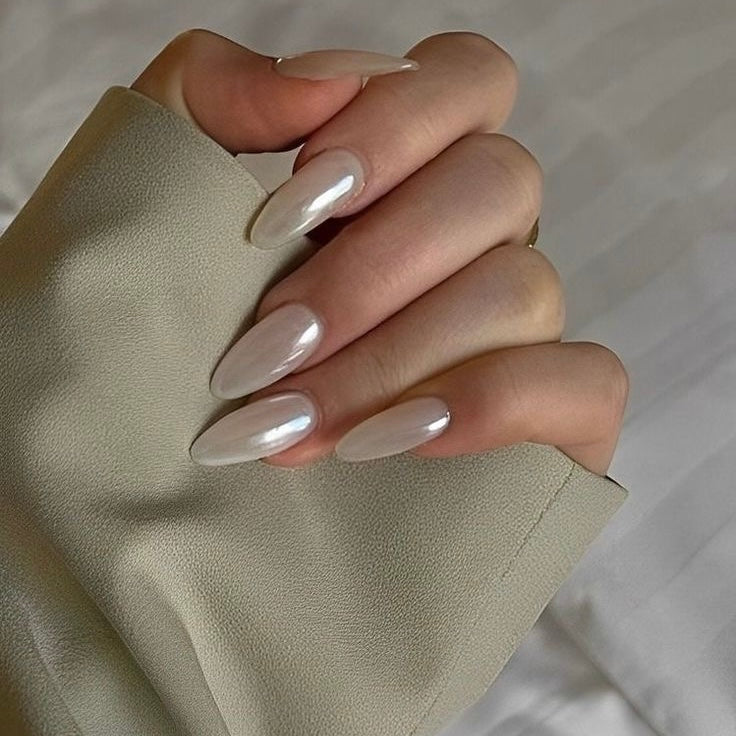 Glazed Nails with Milky White Base