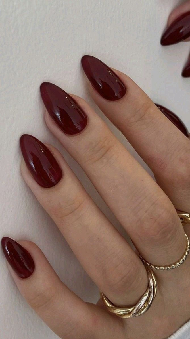 Glossy Maroon Nails