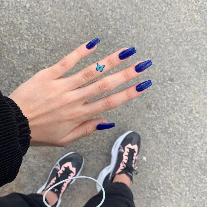 Deep Blue Glossy Nails