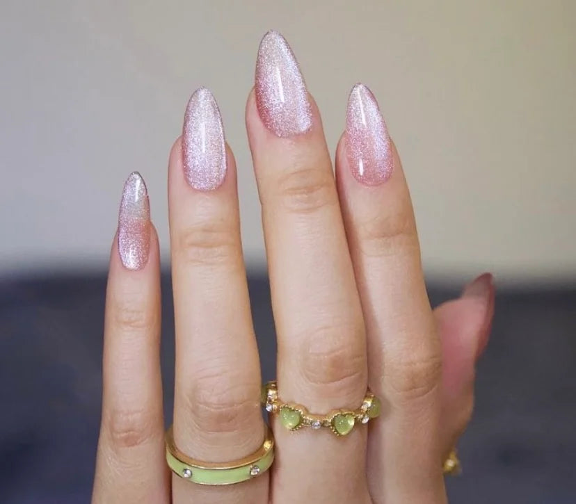 Glossy Pink Cat Eye Nails