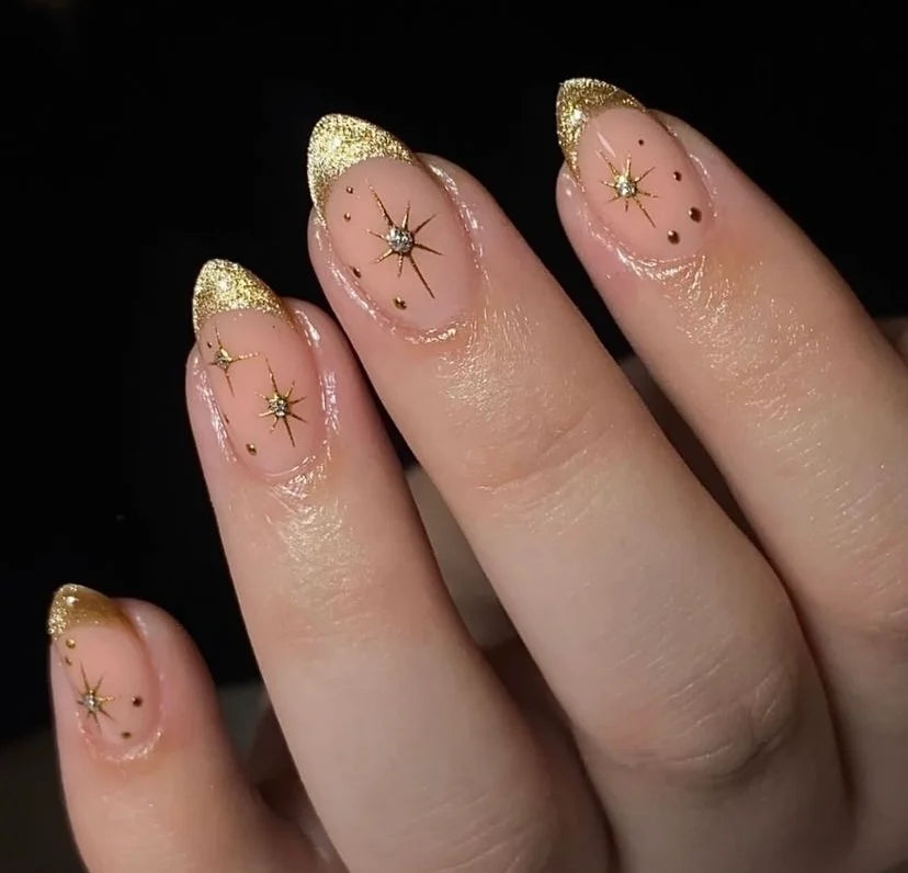 French Gold Cat Eye Nails