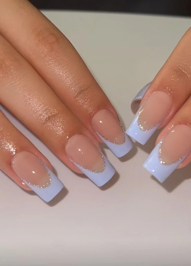 Pastel Blue Flashy French Tips