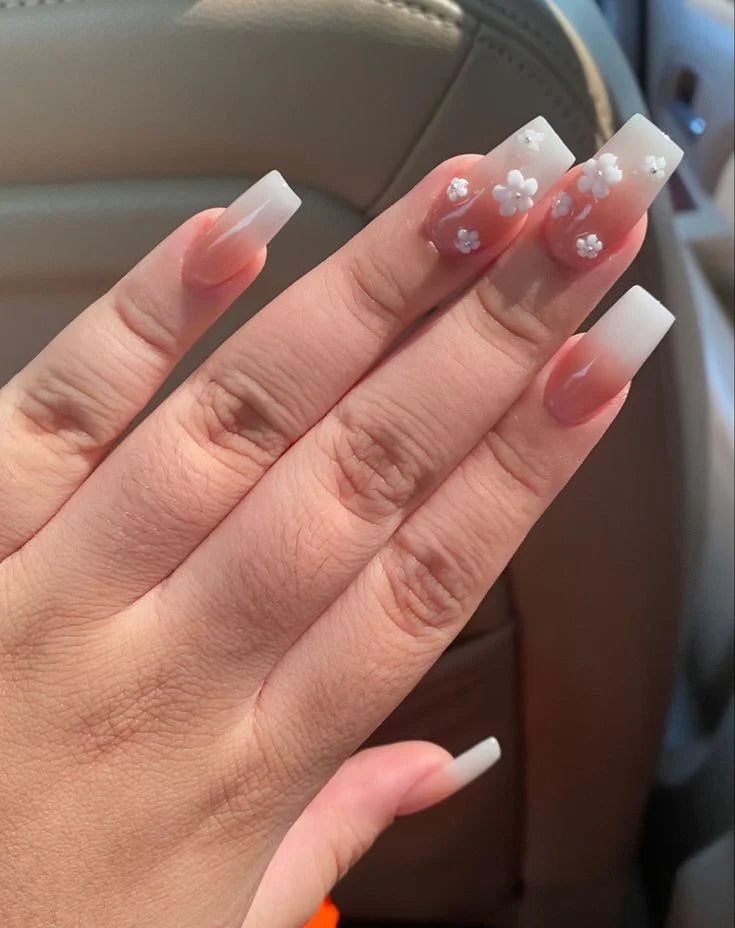 Ombre Nails With 3D Flowers
